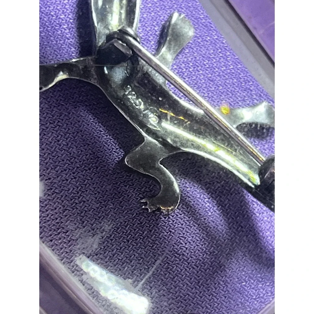 Vintage Sterling Silver‎ .925 Natural Marcasite Lizard Pin Brooch